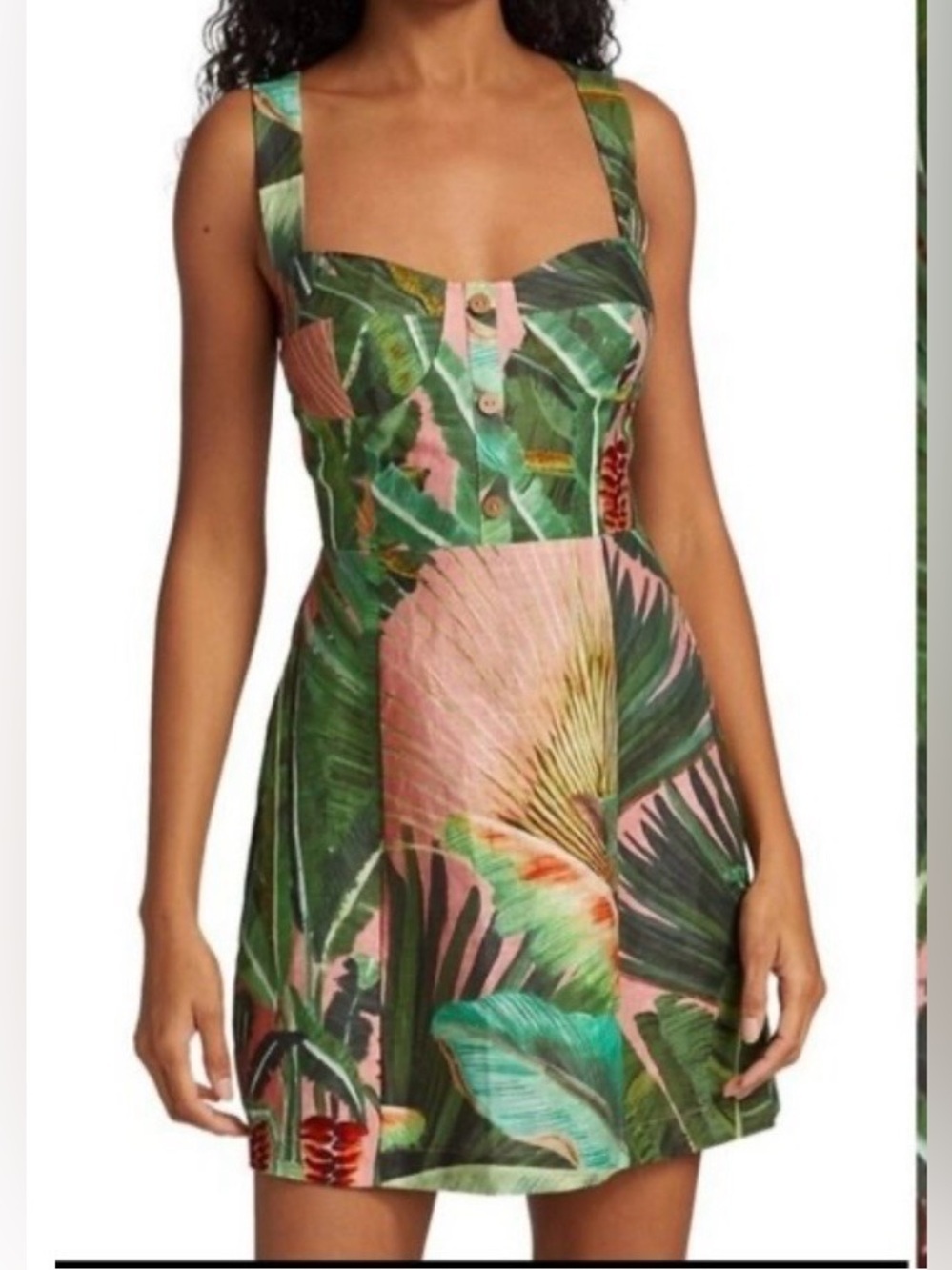 Farm Rio Tropical Print Sleeveless A-Line Dress in Pink & Green Size Large